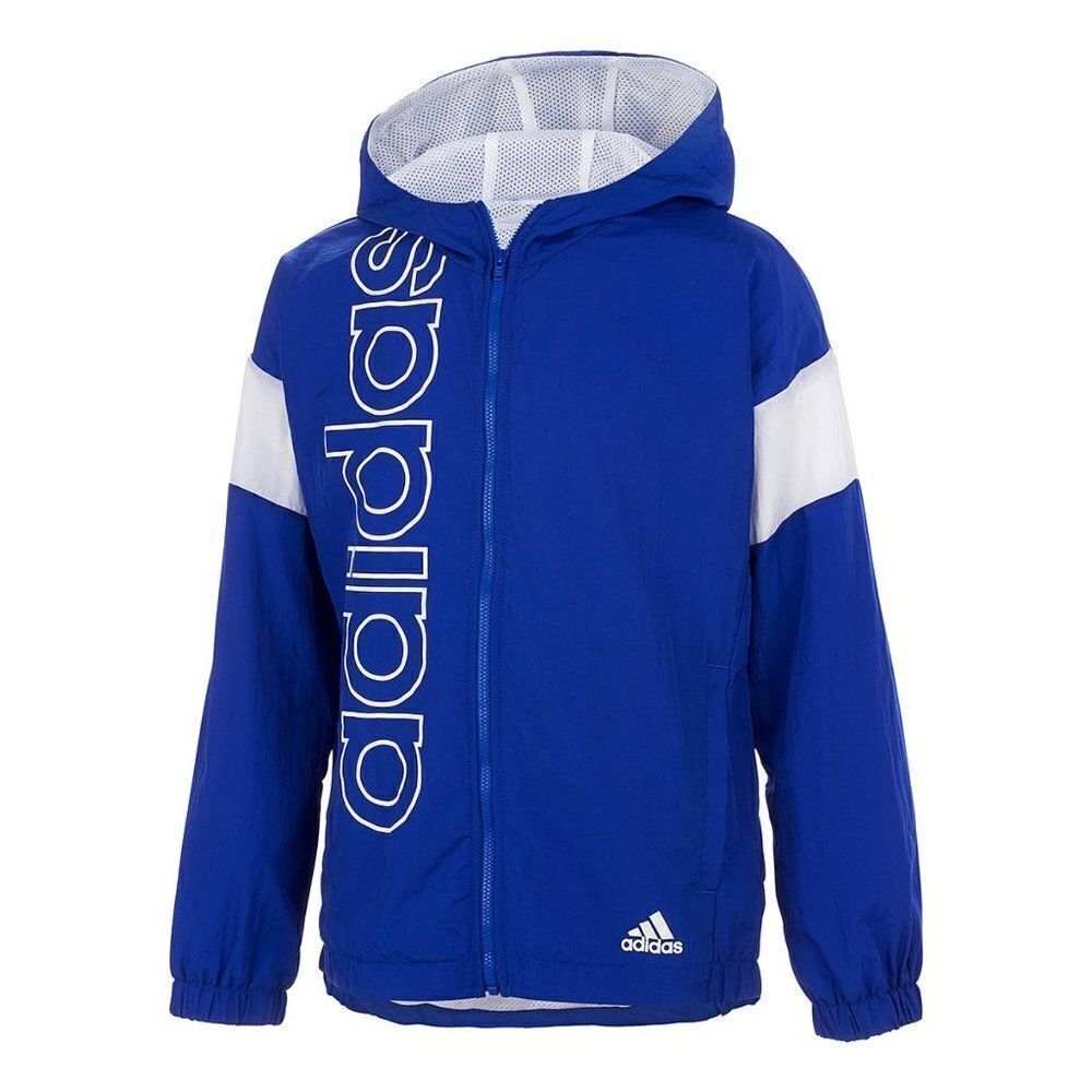 Adidas Color Block Blue Crinkle Zip-Up Hoodie Jacket For Boys Medium 10 12